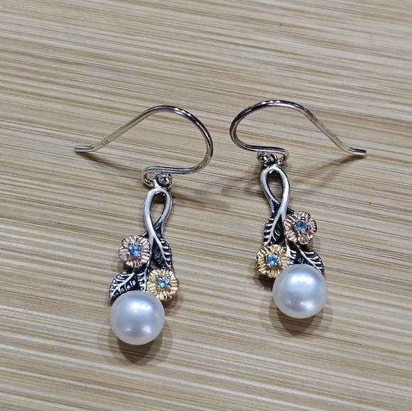 PZ Paz Creations Jewelry - PZ Israel 925 Silver with Blue Topaz and Freshwater Pearls Drop Earrings